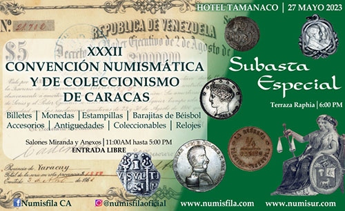 Poster of the XXXII Numismatic and Collecting Convention of Caracas, Mayo 2023