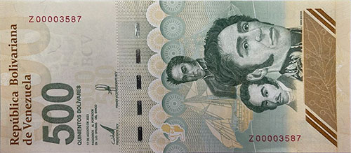 Design A, Type A. Date Agosto 17 2023. Serie Z8. Replacement banknote Piece bbcv500bsd-aa01r (Obverse)